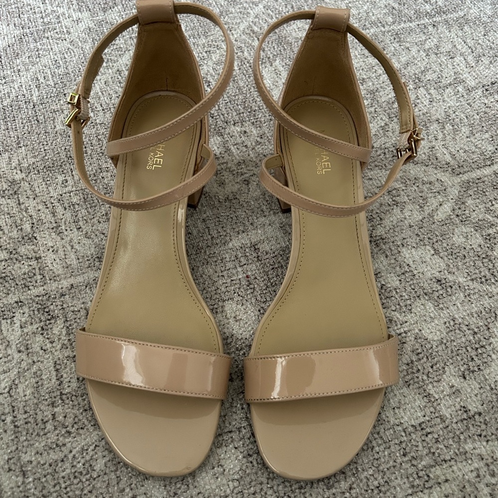 Michael Kors Nude Patent Leather Ankle Strap Sandals